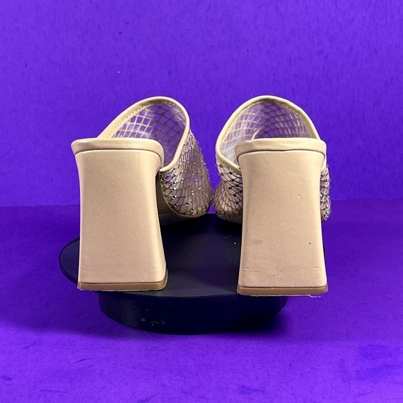 Open Edit Sienna Beige Mesh Jewel Embellished Block Heel Sandal Women's Size 11 - Picture 4 of 8